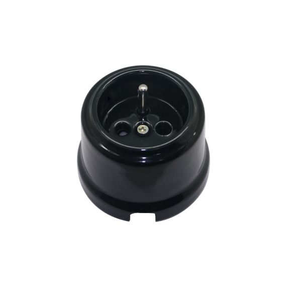 Prise murale noir porcelaine en saillie av terre 10A Retrocharm 250V IP20