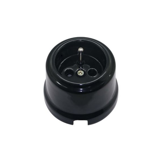 Prise murale noir porcelaine en saillie av terre 10A Retrocharm 250V IP20