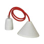 Suspension porcelaine E27 blanc av pav plastique + cable textile rouge 600mm