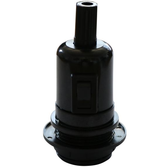 Douille Interrupteur E27 Bakélite à Portée Noire Avec Bague et Arrêt de Câble