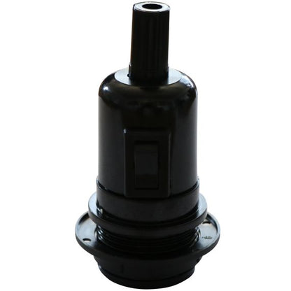 Douille Interrupteur E27 Bakélite à Portée Noire Avec Bague et Arrêt de Câble