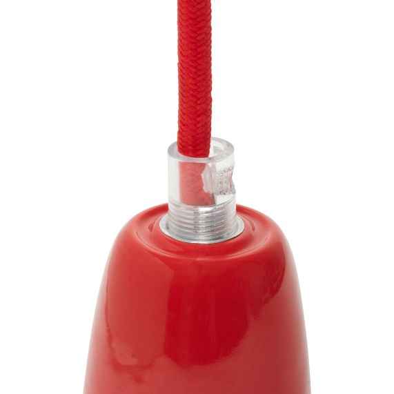 Suspension Douille E27 et Pavillon Céramique Rouge + Câble 2 Mètres Textile Rouge