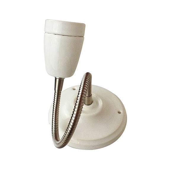 Applique Pavillon Et Douille E27 Céramique Blanche + Flexible Chromé