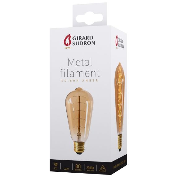 Edison Filament Métallique Sapin 24W E27 2000K Ambre