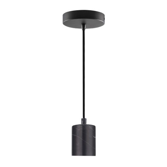 Suspension E27 noir douille marbre et cable textile noir Paros IP20 1,6m