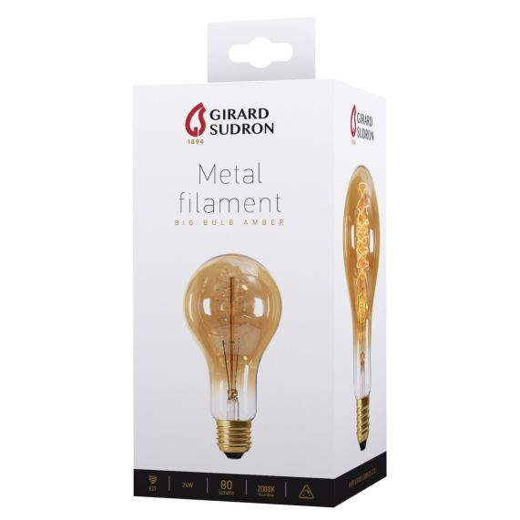 Lampe Filament Métallique Spirale 180mḿ 24W E27 2000K Ambre. 3125460249794