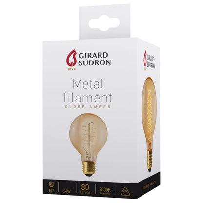 Globe D80 Filament Métallique Spiralé 24W E27 2000K Ambre