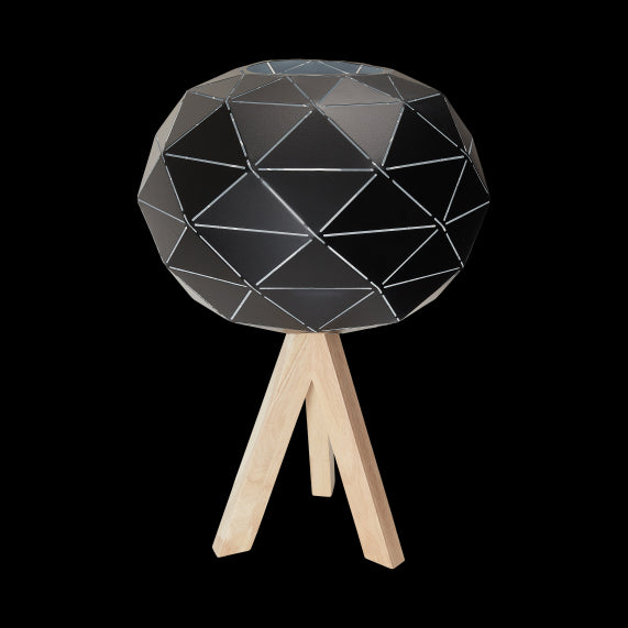 Lampe à poser E27 Max.60W abat-jour Noir extérieur / Blanc intérieur - pieds Bois clair - cable PVC L.200cm avec inter. Noir