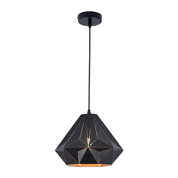 FS EL Suspension E27 abat-jour métal Noir extérieur/ Doré intérieur cable PVC L.100cm