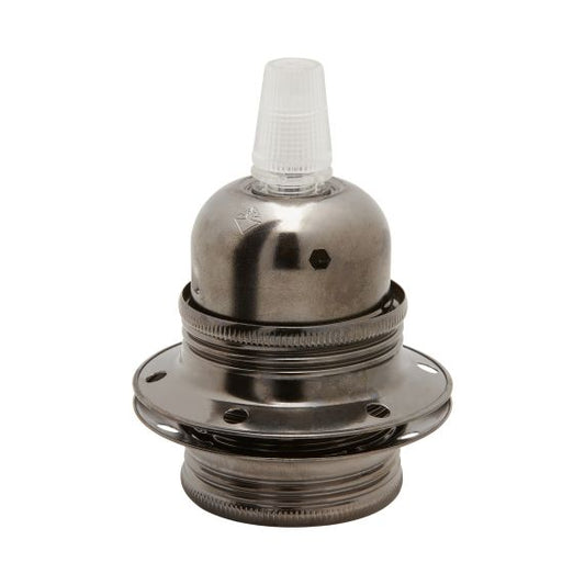 Douille E27 Filetée Acier Gris Anthracite Avec Terre Arrêt Câble 2 Bagues