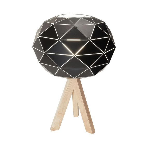 Lampe à poser E27 Max.60W abat-jour Noir extérieur / Blanc intérieur - pieds Bois clair - cable PVC L.200cm avec inter. Noir