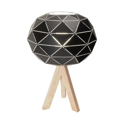 Lampe à poser E27 Max.60W abat-jour Noir extérieur / Blanc intérieur - pieds Bois clair - cable PVC L.200cm avec inter. Noir