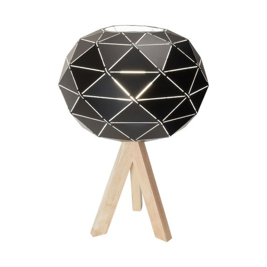 Lampe à poser E27 Max.60W abat-jour Noir extérieur / Blanc intérieur - pieds Bois clair - cable PVC L.200cm avec inter. Noir