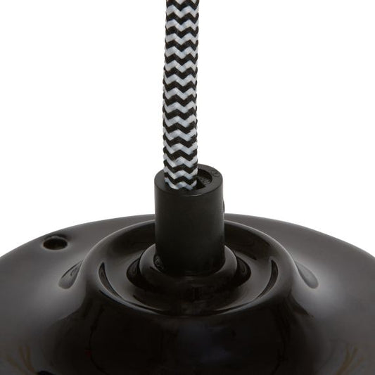 Suspension Douille E27 et Pavillon Céramique Noire + Câble 2 Mètres noir/blanc