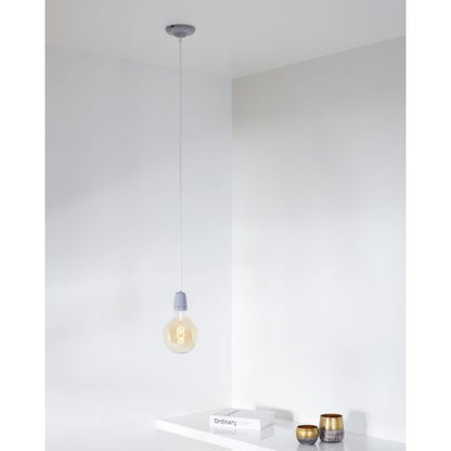 Suspension Douille E27 et Pavillon Céramique Grise + Câble 2 Mètres Blanc