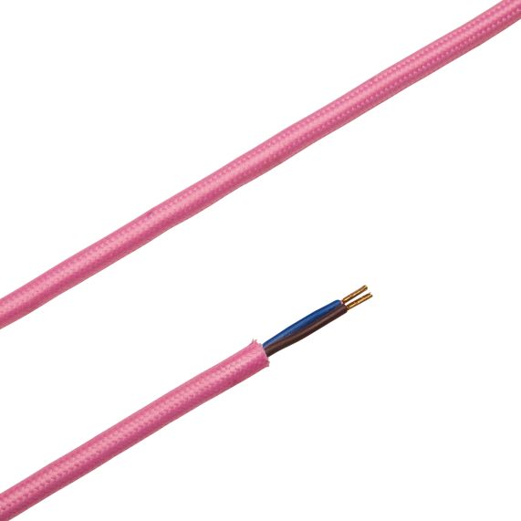 Câble Textile Rond 2x0,75mm2 Double Isolation Rose 2 Mètres