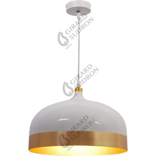 Suspension E27 Max.40W abat-jour Metal Blanc liseré Doré extérieur / Doré intérieur cable PVC L.100cm Blanc