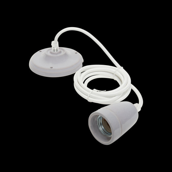 Suspension Douille E27 et Pavillon Céramique Grise + Câble 2 Mètres Blanc