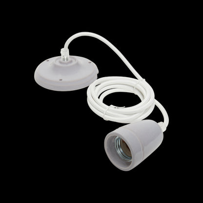 Suspension Douille E27 et Pavillon Céramique Grise + Câble 2 Mètres Blanc