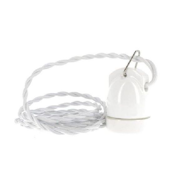 Douille E27 porcelaine av. crochet ø46mm H.70mm blanc