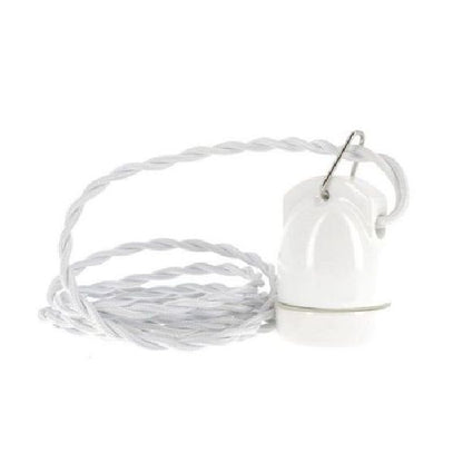 Douille E27 porcelaine av. crochet ø46mm H.70mm blanc