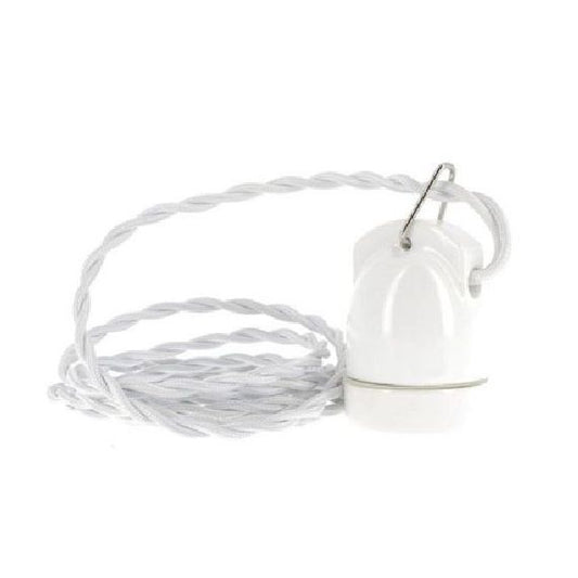 Douille E27 porcelaine av. crochet ø46mm H.70mm blanc