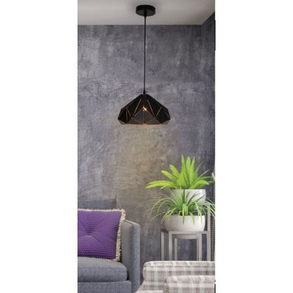 FS EL Suspension E27 abat-jour métal Noir extérieur/ Doré intérieur cable PVC L.100cm