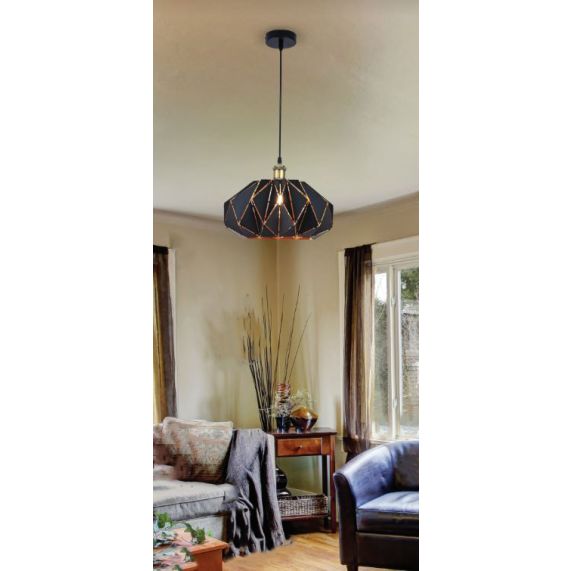 FS EL Suspension E27 abat-jour métal Noir extérieur/ Doré intérieur cable PVC L.100cm