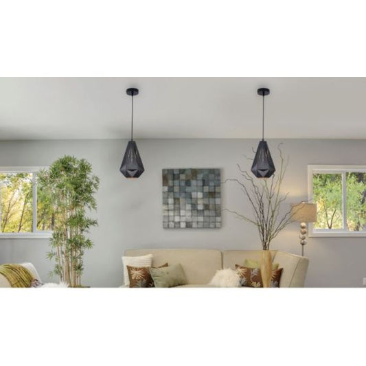 FS EL Suspension E27 abat-jour métal Noir extérieur/ Doré intérieur cable PVC L.100cm