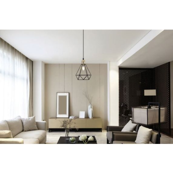 FS EL Suspension E27 Douille Dorée abat-jour métal Noir cable PVC L.100cm