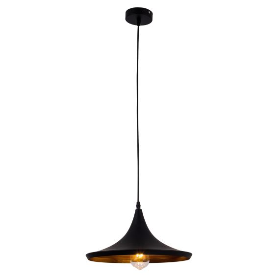 FS EL Suspension E27 abat-jour métal Noir extérieur / Doré Intérieur cable PVC L.100cm