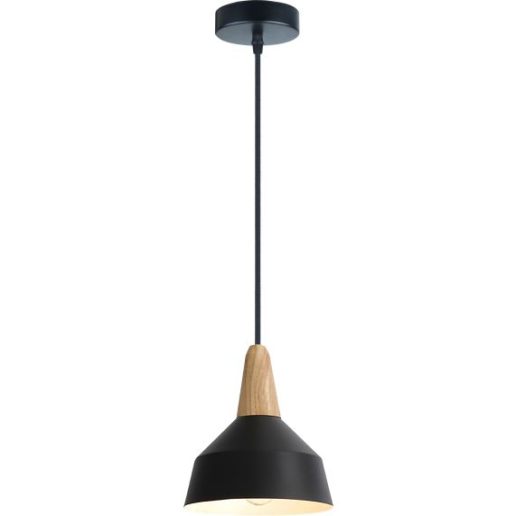 FS EL Suspension E27 Alu Max.60W abat-jour Alu Noir Mat et Bois clair extérieur / Blanc intérieur cable PV