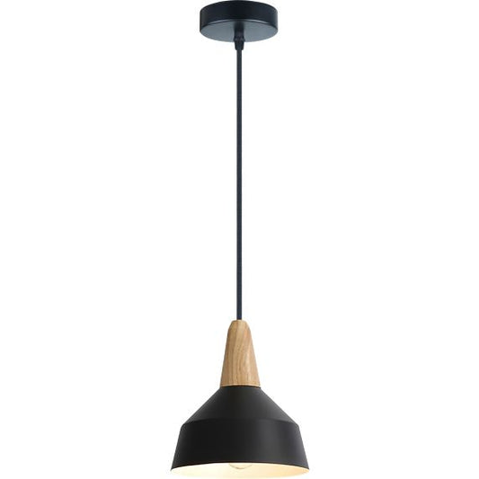 FS EL Suspension E27 Alu Max.60W abat-jour Alu Noir Mat et Bois clair extérieur / Blanc intérieur cable PV