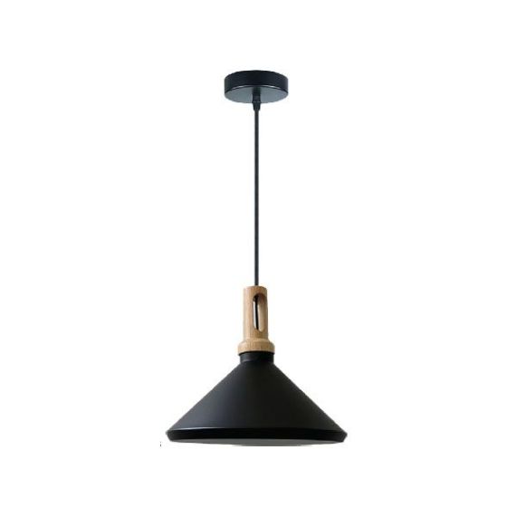 FS EL Suspension E27 Max.60W abat-jour Alu Noir Mat et Bois clair extérieur / Blanc intérieur cable PVC L.