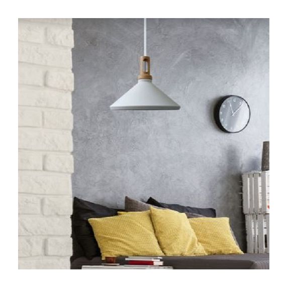 FS EL Suspension E27 Max.60W abat-jour Alu Blanc Mat et Bois clair extérieur / Blanc intérieur cable PVC L