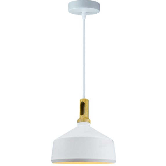 FS EL Suspension E27 Max.60W abat-jour Alu Blanc Mat et Bois clair extérieur / Blanc intérieur cable PVC L
