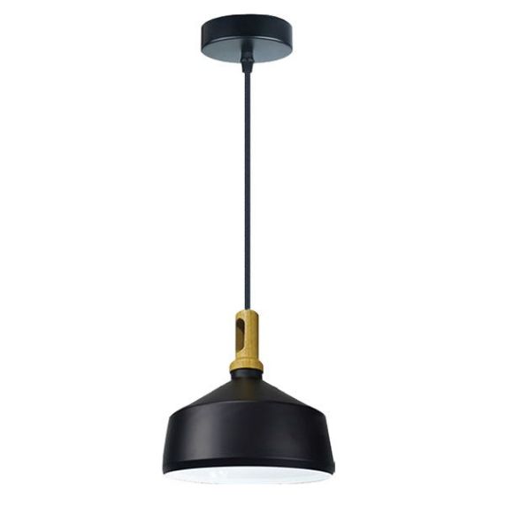 FS EL Suspension E27 Max.60W abat-jour Alu Noir Mat et Bois clair extérieur / Blanc intérieur cable PVC L.