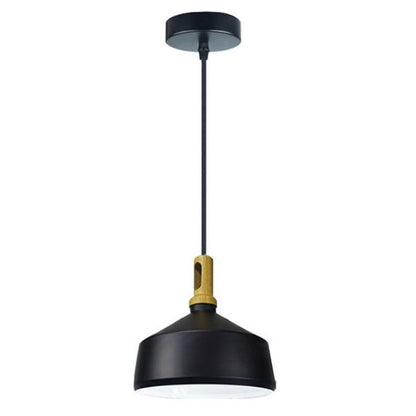 FS EL Suspension E27 Max.60W abat-jour Alu Noir Mat et Bois clair extérieur / Blanc intérieur cable PVC L.