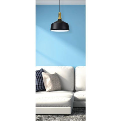 FS EL Suspension E27 Max.60W abat-jour Alu Noir Mat et Bois clair extérieur / Blanc intérieur cable PVC L.