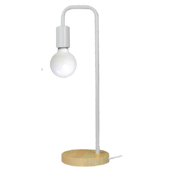 FS EL Lampe à poser E27 Max.60W Blanc - pieds Bois clair - cable PVC L.200cm avec inter. Blanc