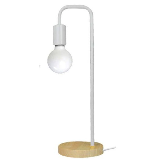 FS EL Lampe à poser E27 Max.60W Blanc - pieds Bois clair - cable PVC L.200cm avec inter. Blanc