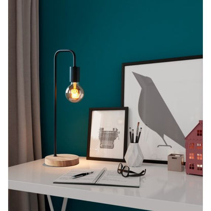 FS Lampe à poser E27 Max.60W Noir - pieds Bois clair - cable PVC L.200cm avec inter. Noir