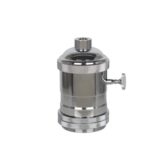 Douille acier E27 chrome av db bagues de serrage et interrupteur