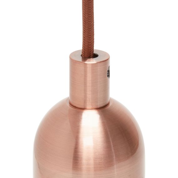 Suspension Douille E40 et Pavillon Métal Cuivre + Câble Textile Marron 2 Mètres
