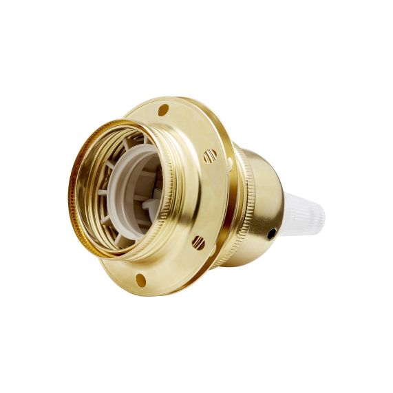 Douille E27 Filetée Acier Laitonné avec terre arrêt câble 2 Bagues