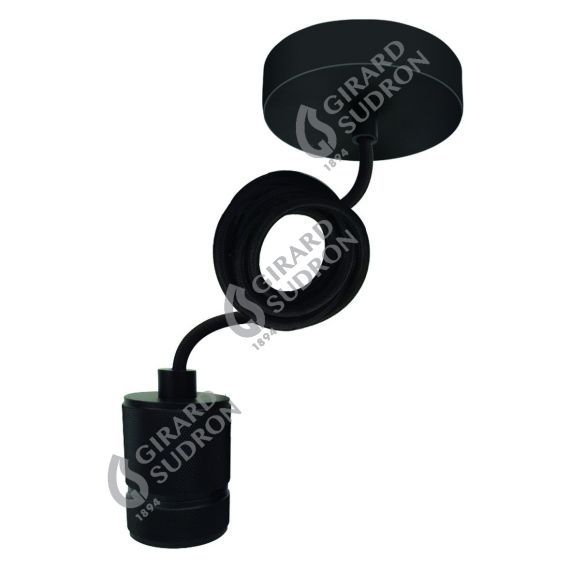 Suspension Douille E27 + Pavillon Métal Cuivre + Câble Textile Noir L2M