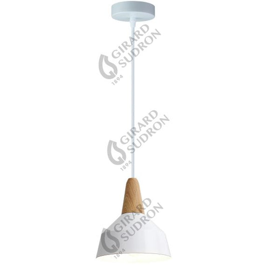Suspension E27 Max.60W abat-jour Alu Blanc et Bois clair extérieur / Blanc intérieur cable PVC L.150cm Blanc