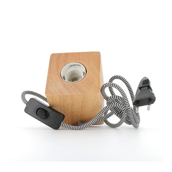 Lampe à poser bois carrée E27,L80xH90mm,1.3m câble+bouton on/off