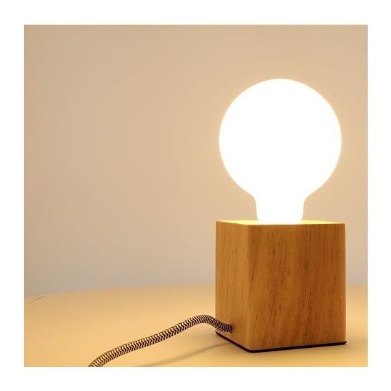 Lampe à poser bois carrée E27,L80xH90mm,1.3m câble+bouton on/off