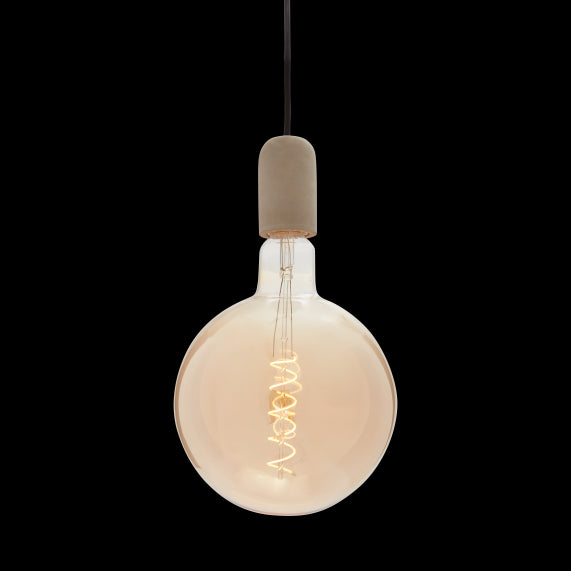 Pack Suspension Béton Gris+Câble 2M Text.+Pavillon Acier Noir 187557 + Big bulb LED Filament Spiral Globe G200 6W Amb.Dim 716627